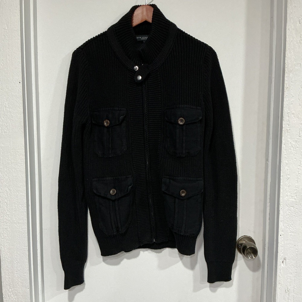 Truth Substance Common Sense Knit Cardigan Sweater Utility Jacket, Black, Small